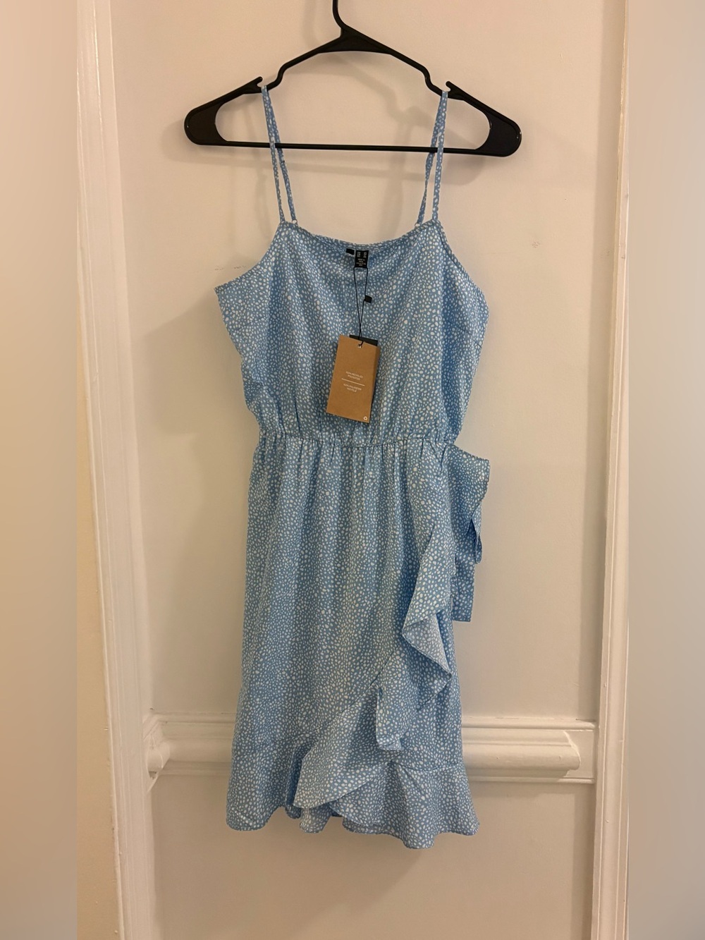 Vero Moda Light Blue Spotted Ruffle Midi Dress